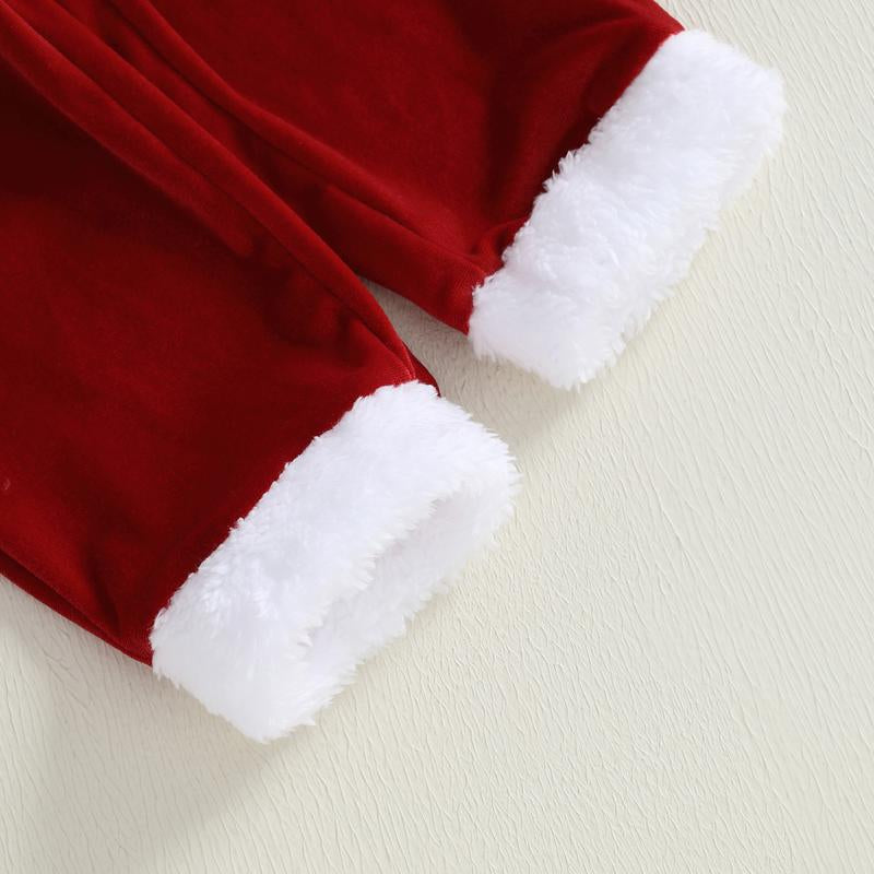 Toddler Baby Girl Boy Kid Christmas Santa Velvet Outfit Reindeer Long Sleeve Coat Elastic Waist Pants and Hat Set 6M-5Y