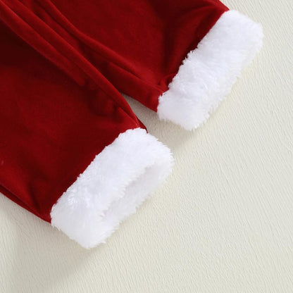 Toddler Baby Girl Boy Kid Christmas Santa Velvet Outfit Reindeer Long Sleeve Coat Elastic Waist Pants and Hat Set 6M-5Y