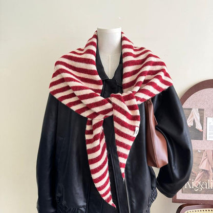 Fashion Women Wool-Blend Knitted Striped Triangle Scarf Winter Warm Lady Shawl Blanket Bandana Versatile Scarves