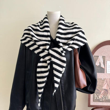 Fashion Women Wool-Blend Knitted Striped Triangle Scarf Winter Warm Lady Shawl Blanket Bandana Versatile Scarves