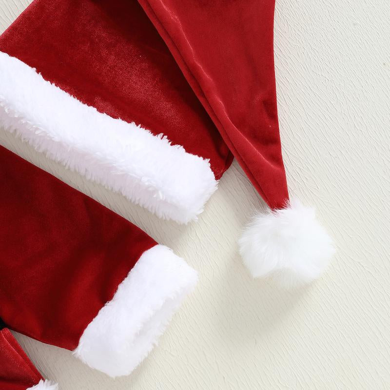 Toddler Baby Girl Boy Kid Christmas Santa Velvet Outfit Reindeer Long Sleeve Coat Elastic Waist Pants and Hat Set 6M-5Y